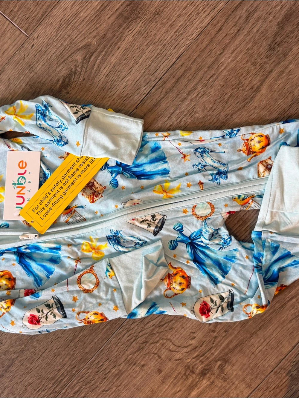 Bamboo Cinderella-Themed Light Blue Baby Zipper Sleepwear